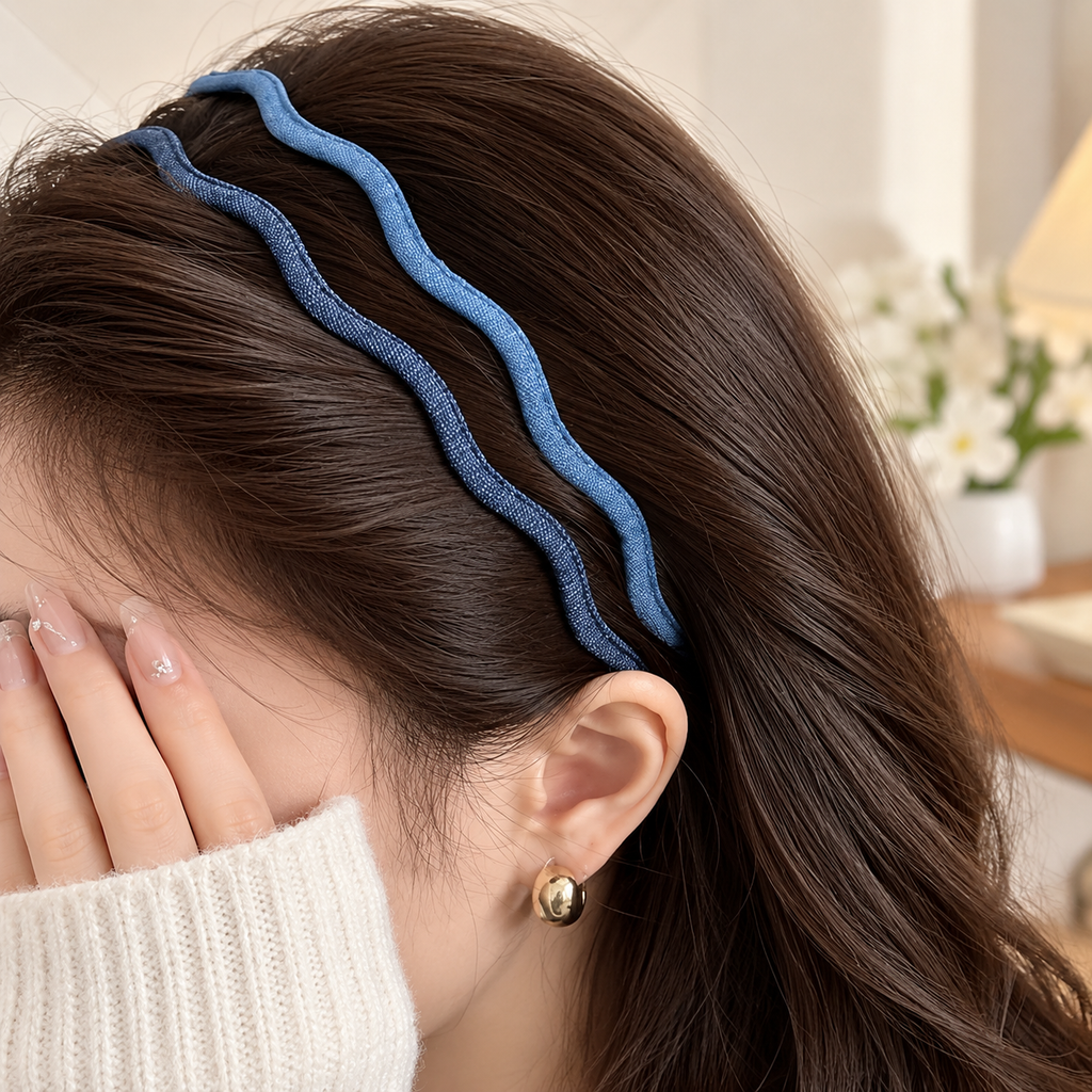 Korean Denim Wavy Hairband
